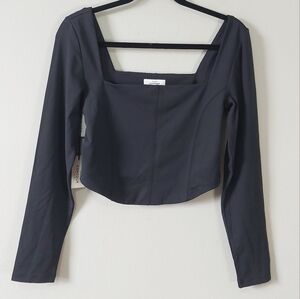 Aritzia Babaton Contour Reframe Bustier Top Size Large Black Cropped Squareneck